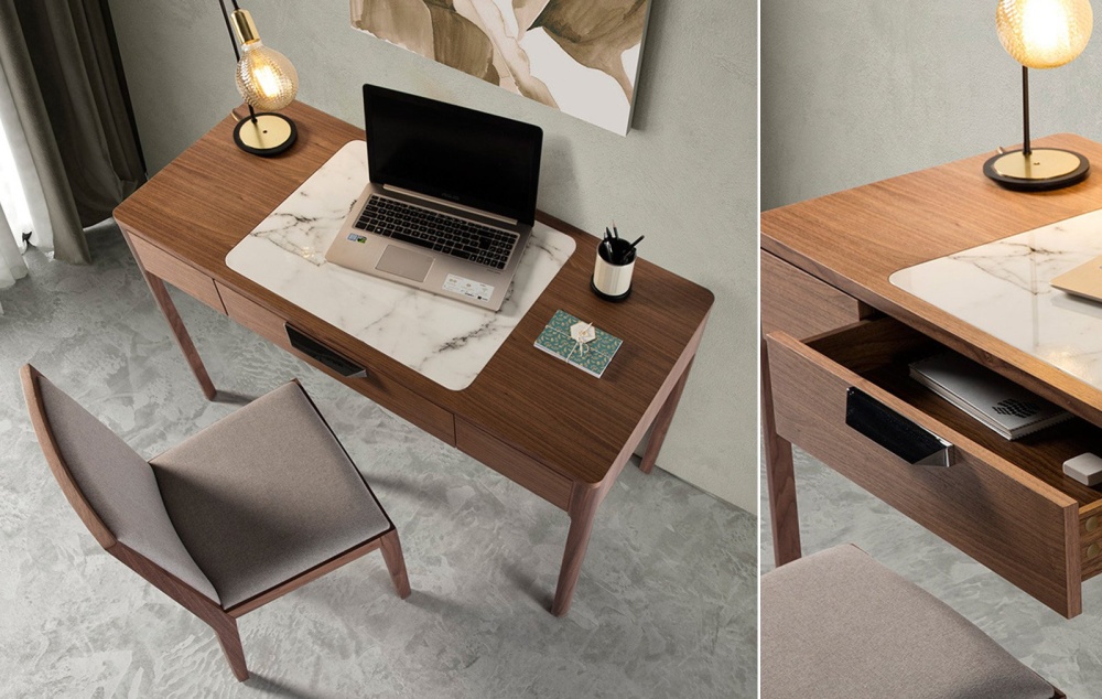 Стол письменный шпон натуральный Stanford, орех/мрамор